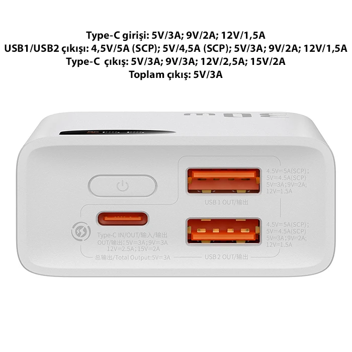 Baseus Adaman2 Digital Display 10000mAh 30W Powerbank Taşınabilir Şarj Cihazı VOOC Edition-(5775)