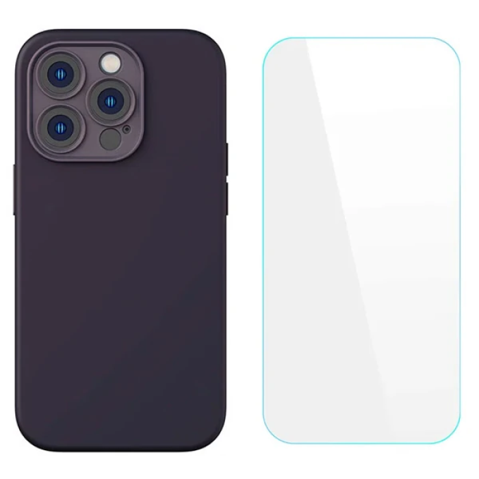 Baseus Liquid Silica iPhone 14 Pro Silikon Kılıf + Tempered Ekran Koruyucu Set-(5775)