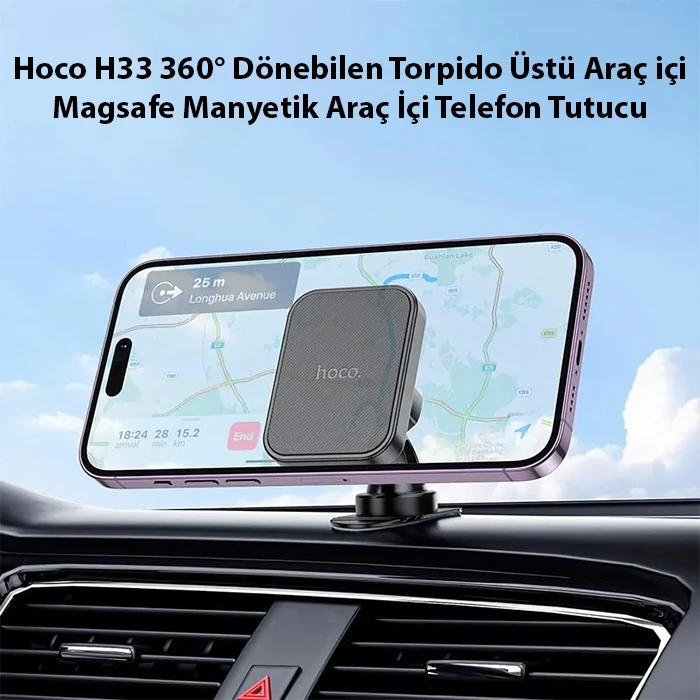 Hoco H33 360° Dönebilen Torpido Üstü Araç içi Magsafe Manyetik Araç İçi Telefon Tutucu-(5775)
