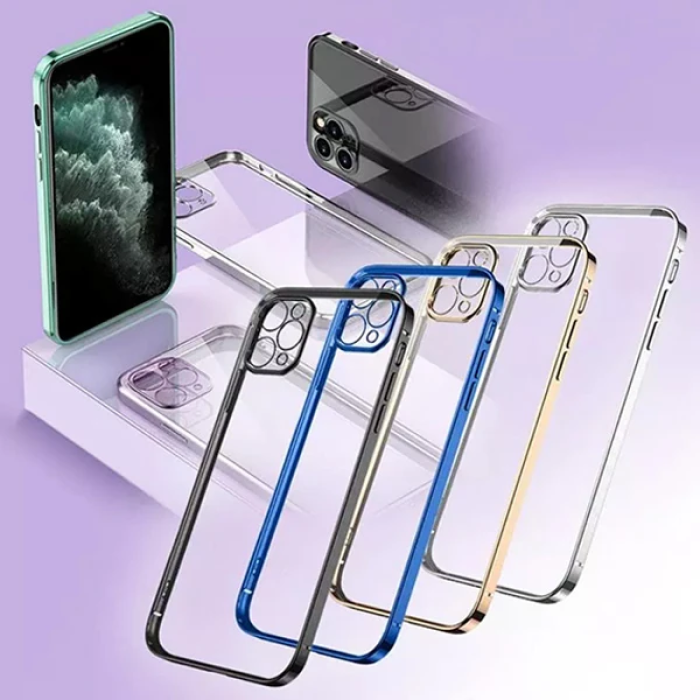 ALLY İPhone 12 Pro 6.1 Metal Görünümlü Darbeye Dayanıklı Silikon Kılıf-(5775)