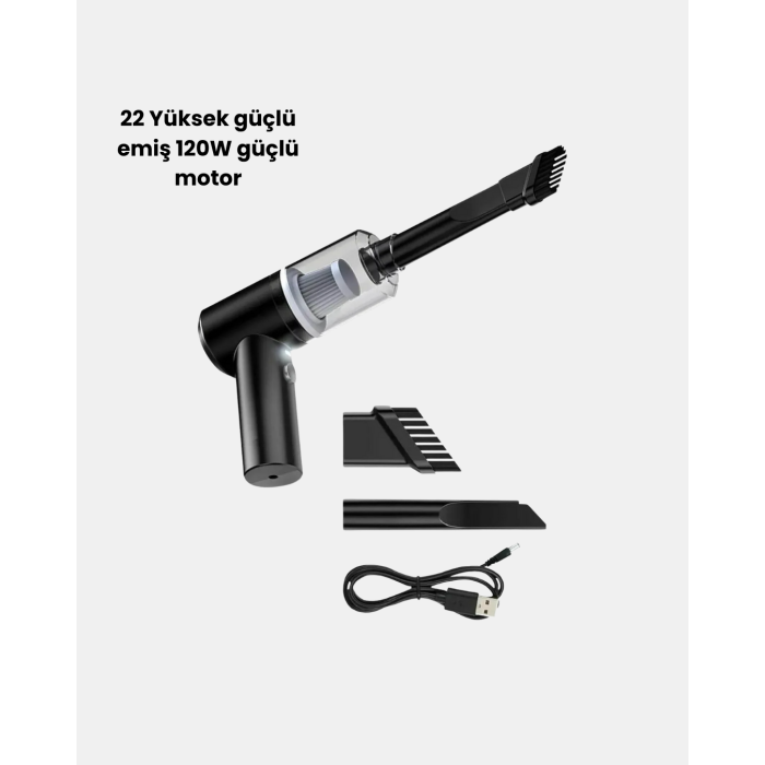Mini Şarjlı Araç Süpürgesi – 120W Güçlü Motor 5500PA Vakum Emiş Yıkanabilir Filtre
