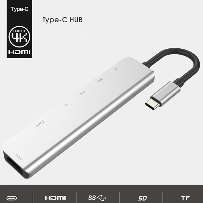 Ally Usb (Type-C to 7in1 Hdtv 2XUSB+PD) SD&TF Okuyucu Hub Adaptör Çoklayıcı-(5775)