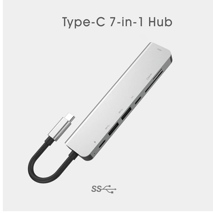 Ally Usb (Type-C to 7in1 Hdtv 2XUSB+PD) SD&TF Okuyucu Hub Adaptör Çoklayıcı-(5775)