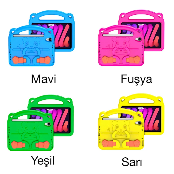 Dux Ducis Panda iPad Mini 6 (2021) ve Mini 7 (2024) Kılıf Çocuk Shockproof Standlı Taşınabilir-(5775)