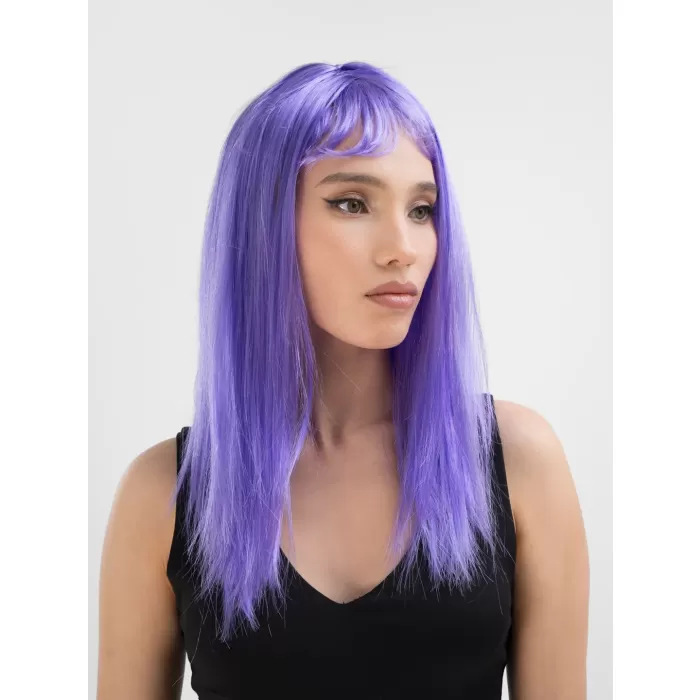 Lila Renk Uzun Düz Parti Peruğu