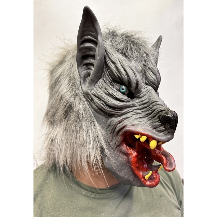Kafaya Tam Geçmeli Lateks Dil Çıkaran Mavi Gözlü Kurt Maskesi NessiWorld