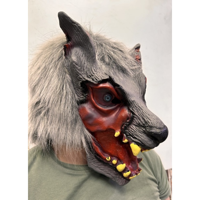 Kafaya Tam Geçmeli Lateks Dişli Ağzı Açık Kurt Maskesi NessiWorld