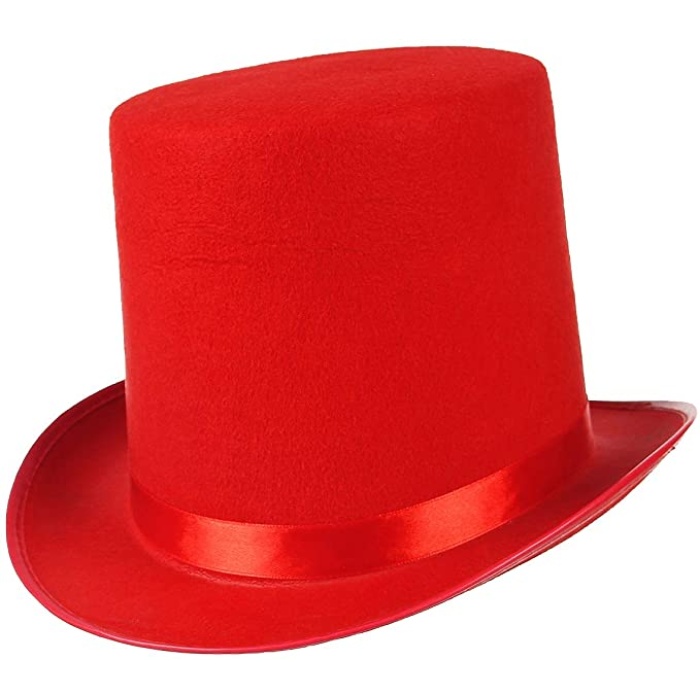 Yetişkinler İçin Kırmızı Renk Ringmaster Sihirbaz Şapkası Fötr Şapka 15cm