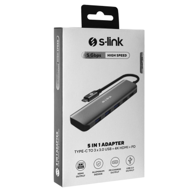 S-LINK SWV-USBC030 Type-C to HDMI 3xUSB3.0 1xPD Metal USB HUB ve Çevirici(1923)