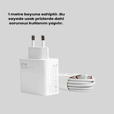 67 Watt Ultra Hızlı Şarj Adaptörü Xiaomi Redmi 9 10 12C Uyumlu