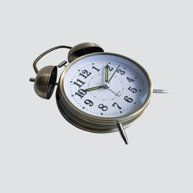 Metal Bronz Nostaljik Masa Saati Alarmlı Büyük Boy Sessiz Mekanizmalı