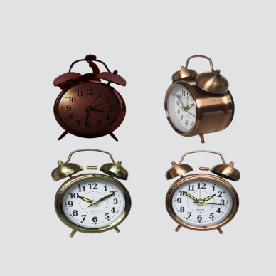 Metal Bronz Nostaljik Masa Saati Alarmlı Büyük Boy Sessiz Mekanizmalı