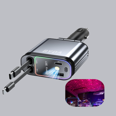 Araç Şarj Cihazı 66W 4 Portlu Hızlı Şarj ve LED Işıklı