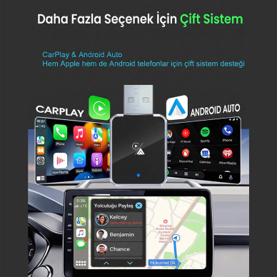 S-LINK SL-CAR01 2in1 Android ve Apple Cihazlar Kablosuz Android Auto ve Carplay Adaptörü(1923)