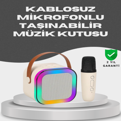 Kablosuz Karaoke Mikrofon Hoparlör Seti Güçlü Ses Çıkışı