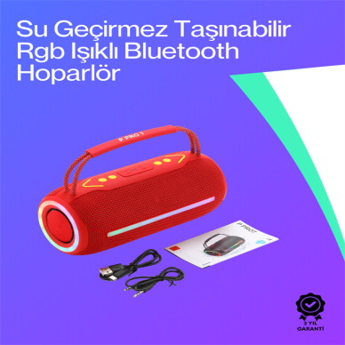 360 RGB LEDli Taşınabilir Bluetooth Hoparlör – Kırmızı USB/TF Destekli
