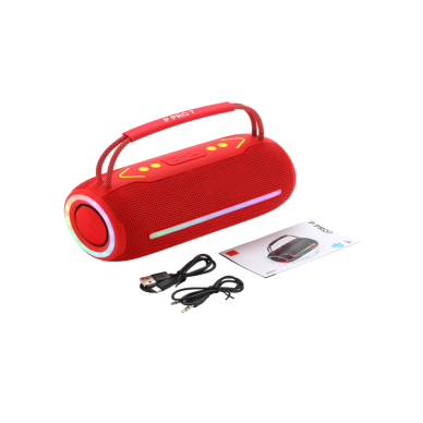 360 RGB LEDli Taşınabilir Bluetooth Hoparlör – Kırmızı USB/TF Destekli