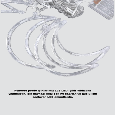 126 LED’li Yıldız Ay Perde Işık Prizden Çalışan Dekoratif Aydınlatma