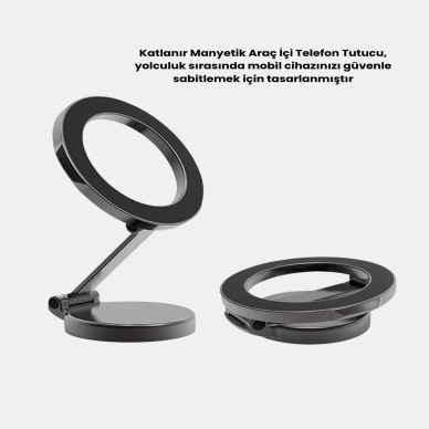 360° Dönebilen Katlanır Manyetik Araç Telefon Tutucu – MagSafe Uyumlu Kompakt ve Şık Tasarım