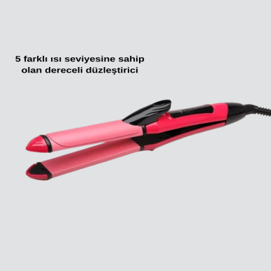 5 Kademeli Seramik Saç Düzleştirici – Düz ve Kıvırcık Mod 26 mm Plaka Profesyonel Saç Şekillendirme