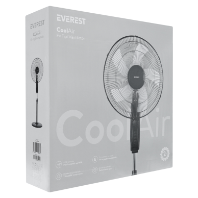 EVEREST FAN11 SİYAH CoolAir 3 Kademeli Hız 40cm 5 Kanat Pervane ve Çerçeve 45W Otomatik Salınım Yükseklik Ayarlı Vantilatör(1923)