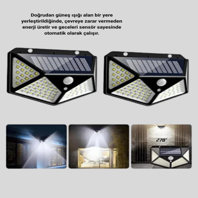Solar Bahçe Lambası 100 LED Hareket Sensörlü Güneş Enerjili Aydınlatma