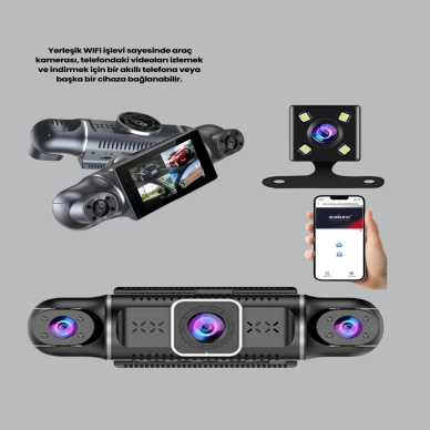 4 Kameralı Araç İçi Kamera 1080P GPS Takip WiFi Gece Görüşlü