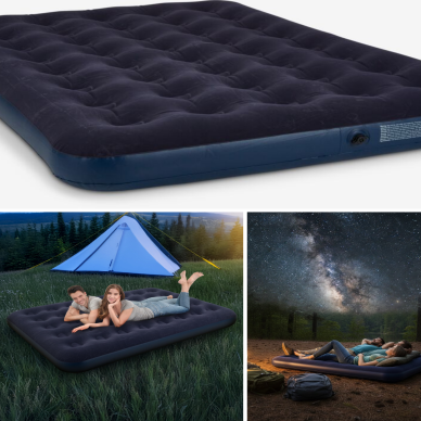 Konforlu Çift Kişilik Şişme Yatak Flokeli Yüzey Dayanıklı Gövde