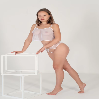 Özel Bölgesi Açık Beyaz Tül Fantezi Sütyen Takımı TM1294