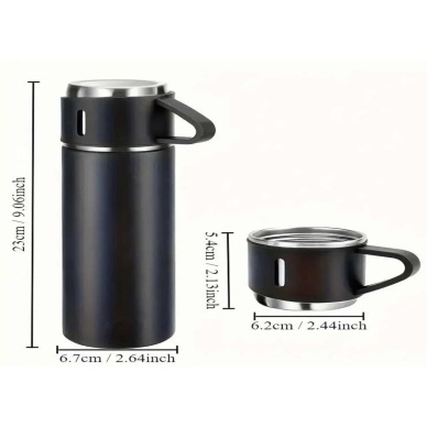 Termos Seti 3lü Bardak Seti Isı Dayanıklı Siyah Paslanmaz Çelik Vakumlu