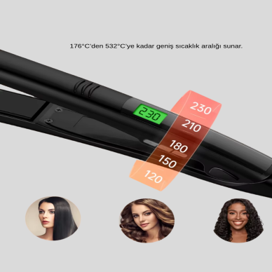 Dijital Ekranlı Isı Ayarlı Saç Düzleştirici – Titanyum Plaka Seyahat Dostu Tasarım