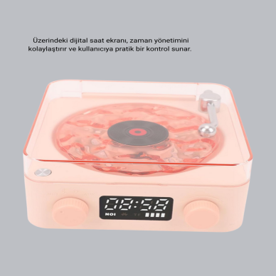 3-ü-1 Gece Işığı Bluetooth Hoparlör ve Dijital Saat Vintage Plak Çalar Tasarımlı