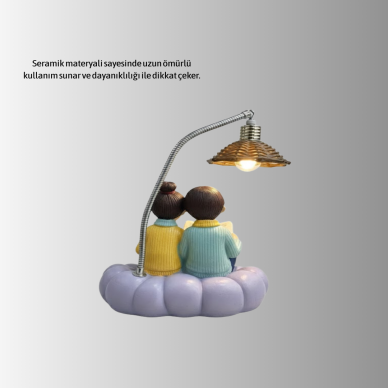 Romantik Çift Figürlü Okuyan Çift Masa Lambası Dekoratif LED Aydınlatma