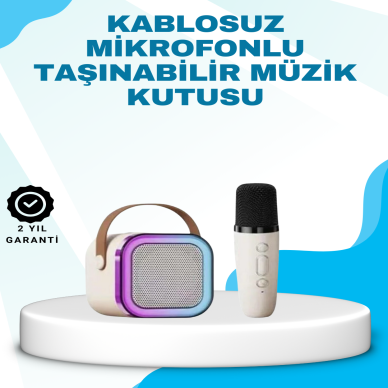Karaoke Mikrofon Hoparlör Seti Bluetooth Kablosuz Taşınabilir