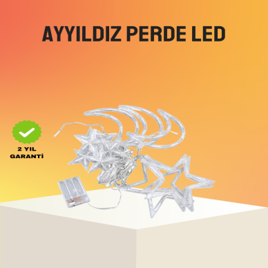 Yıldız ve Ay Figürlü Prizli Perde LED Işık Romantik Ortam Aydınlatması