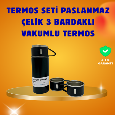 500 ml Isı Korumalı Çelik Termos ve Bardak Seti | Silikon Tabanlı Şık ve Pratik