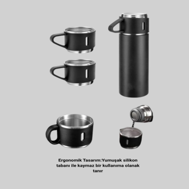 500 ml Isı Korumalı Çelik Termos ve Bardak Seti | Silikon Tabanlı Şık ve Pratik