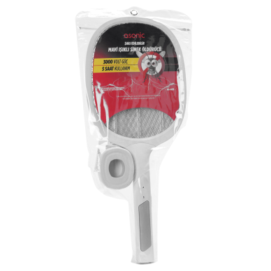 ASONIC AS-A25 Beyaz-Gri 3000V Raket Tipi UV Mor Işıklı 1200mAh Bataryalı Şarj Edilebilir Sinek Öldürücü(1923)