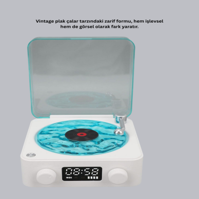 Gece Lambası Stereo Bluetooth Hoparlör Dijital Saatli Vintage Tasarım Çok Fonksiyonlu