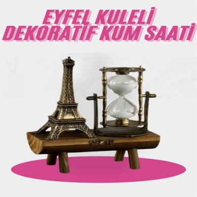 Eyfel Kulesi Tasarımlı Kum Saati Kristalleştirilmiş Kum Saati Dekoratif Ahşap Görünümlü