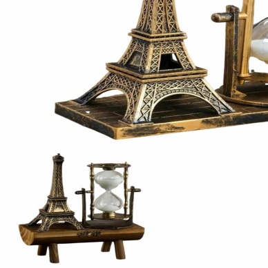 Eyfel Kulesi Tasarımlı Kum Saati Kristalleştirilmiş Kum Saati Dekoratif Ahşap Görünümlü