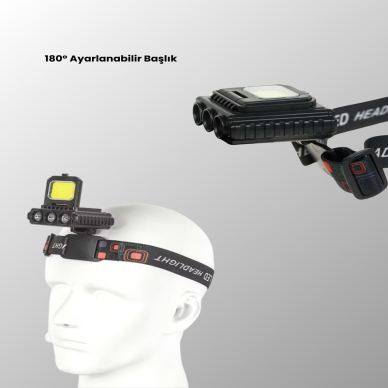 COB + XPE LED Kafa Feneri 800 Lumen USB Type C Şarjlı Çok Modlu