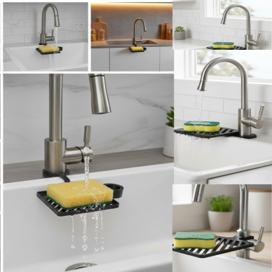 Damlama Tepsili Musluk Sünger Tutucu Tezgâh Üstü Düzenleyici