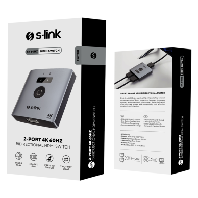 S-LINK SL-LU602 2xHDMI 4K 60Hz Monitör Çoklayıcı (1PC-2Monitör veya 2PC- 1Monitör) Çift Yönlü Switch(1923)