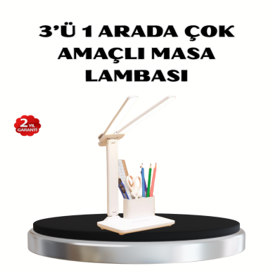 Kalemlik ve Telefon Standlı Masa Lambası – Kısılabilir LED Işık Göz Dostu Tasarım