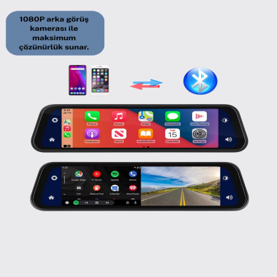 10 İnç Tam Dokunmatik Dikiz Aynası Kamera Ön Arka Full HD