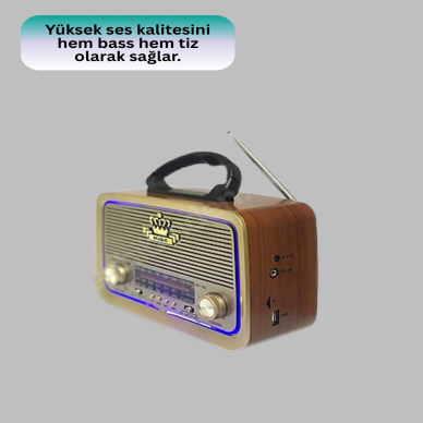 Taşınabilir Nostalji Radyo Bluetooth USB AUX Girişli