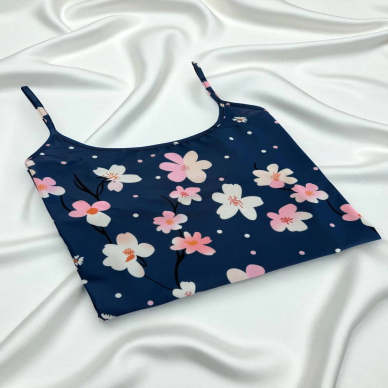 Çiçek Desenli Mavi Askılı Gecelik