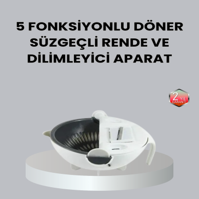 Döner Mekanizmalı 5’i 1 Arada Süzgeçli Rende Sebze Meyve Doğrama Cihazı