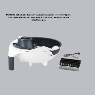 Döner Mekanizmalı 5’i 1 Arada Süzgeçli Rende Sebze Meyve Doğrama Cihazı